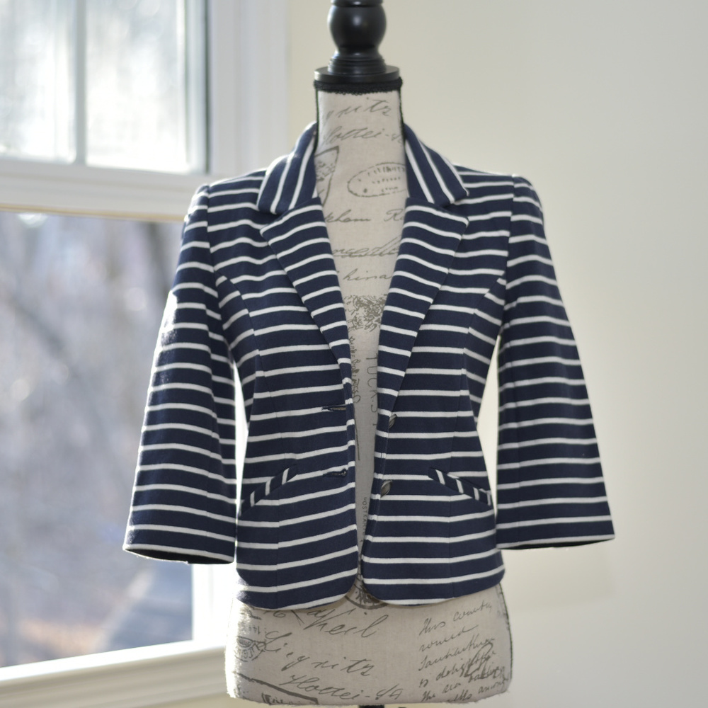 Express navy blue and white striped blazer